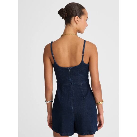 NWT Madewell Denim Squareneck Romper in Briant Wash Size 0 Retail $148 - Picture 3 of 5